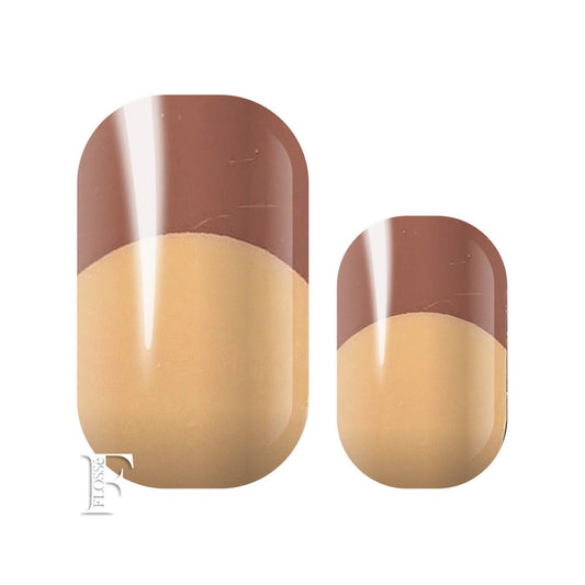 Quirky new take on the french manicure. Mushroom beige nail tipped nail wraps with pink base.