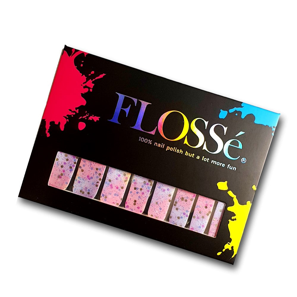 full set of 16 maybe baby FLOSSé glitter nail wraps in outer packet.