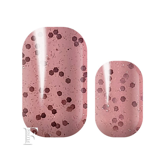 FLOSSé nail wraps with a heavenly dusky pink block colour base topped with a subtle fine glitter dusting and then loads of sequins.