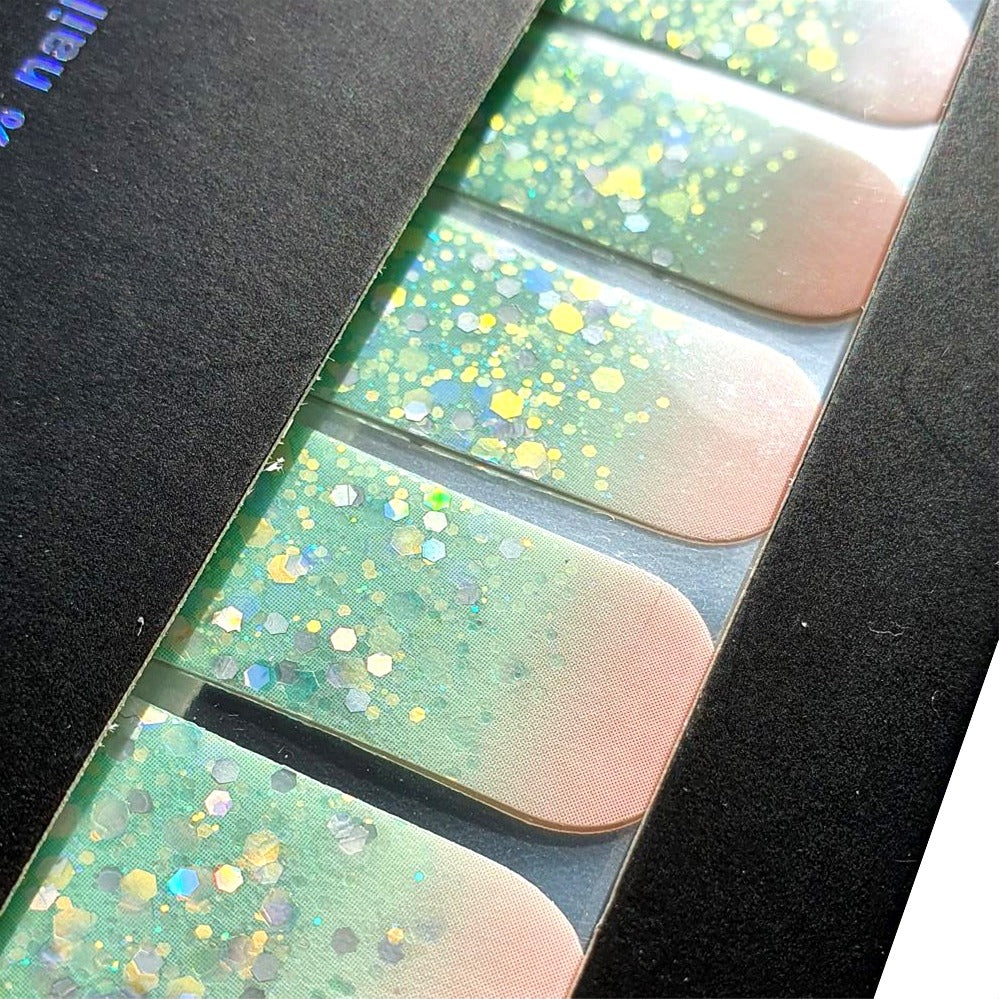 Close up of Mint Pixie FLOSSé nail wraps nail stickers NZ